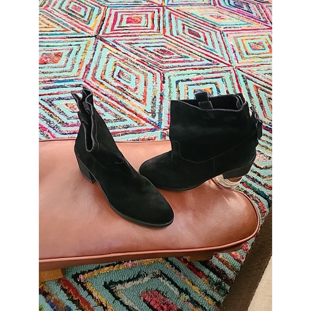SAM EDELMAN Farrell Black Suede Chunky Round-Toe Ankle Bootie Boot Shoe 8.5